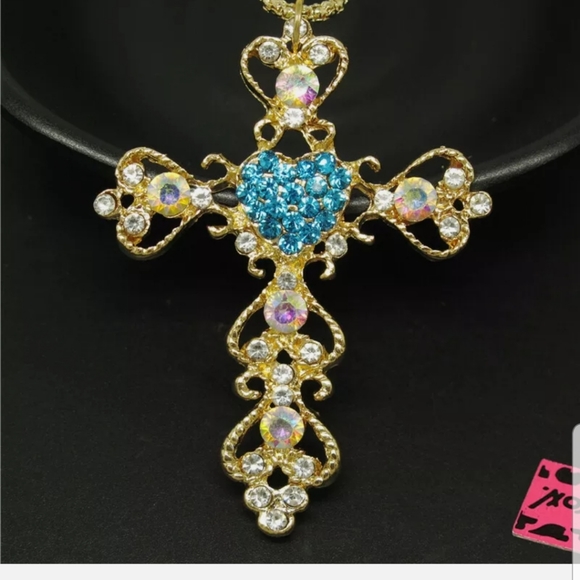 NWOT-BJ-Blue Cross Prayer Crystal Necklace - Picture 6 of 6